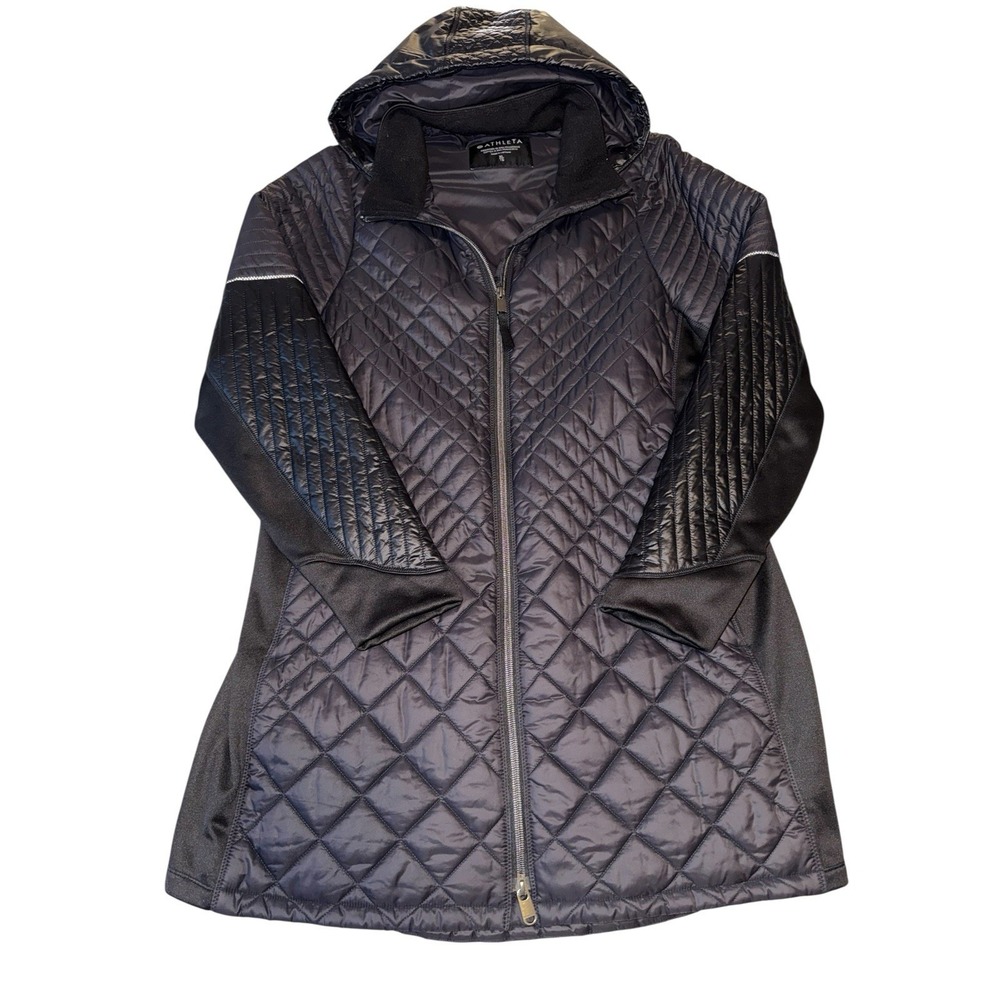 Athleta Women's XL Bayview Quilted Hooded Coat Black Warm Lightweight Jacket